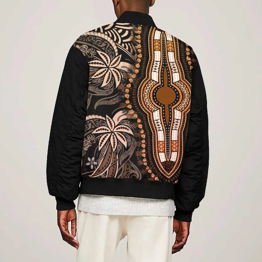 Polynesia Mixed African Dashiki Bomber Jacket Afro-pacific Culture - Gold LT9