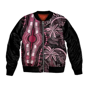 Polynesia Mixed African Dashiki Sleeve Zip Bomber Jacket Afro-pacific Culture - Pink LT9
