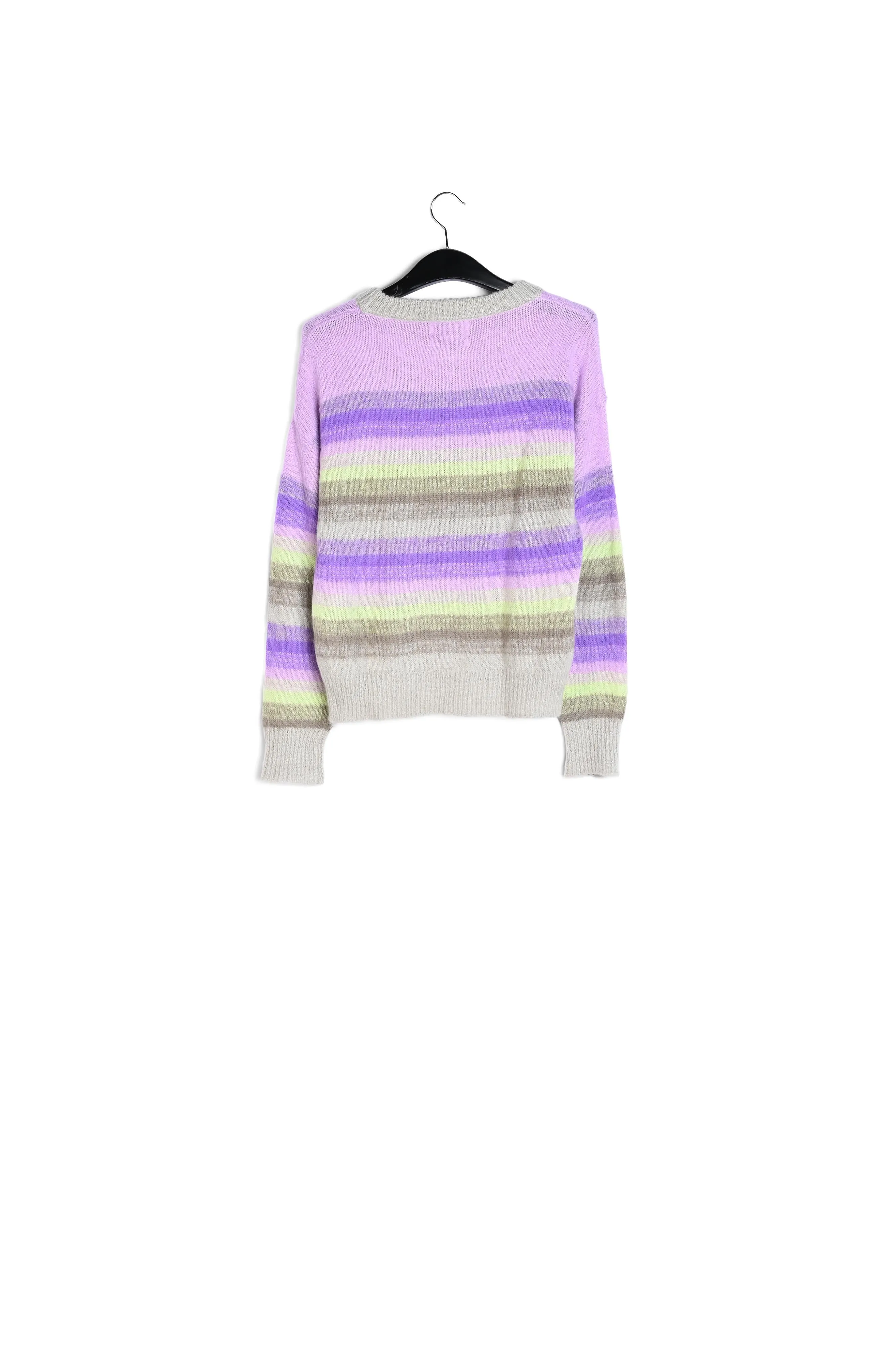 Purple, mint green and beige striped knit sweater