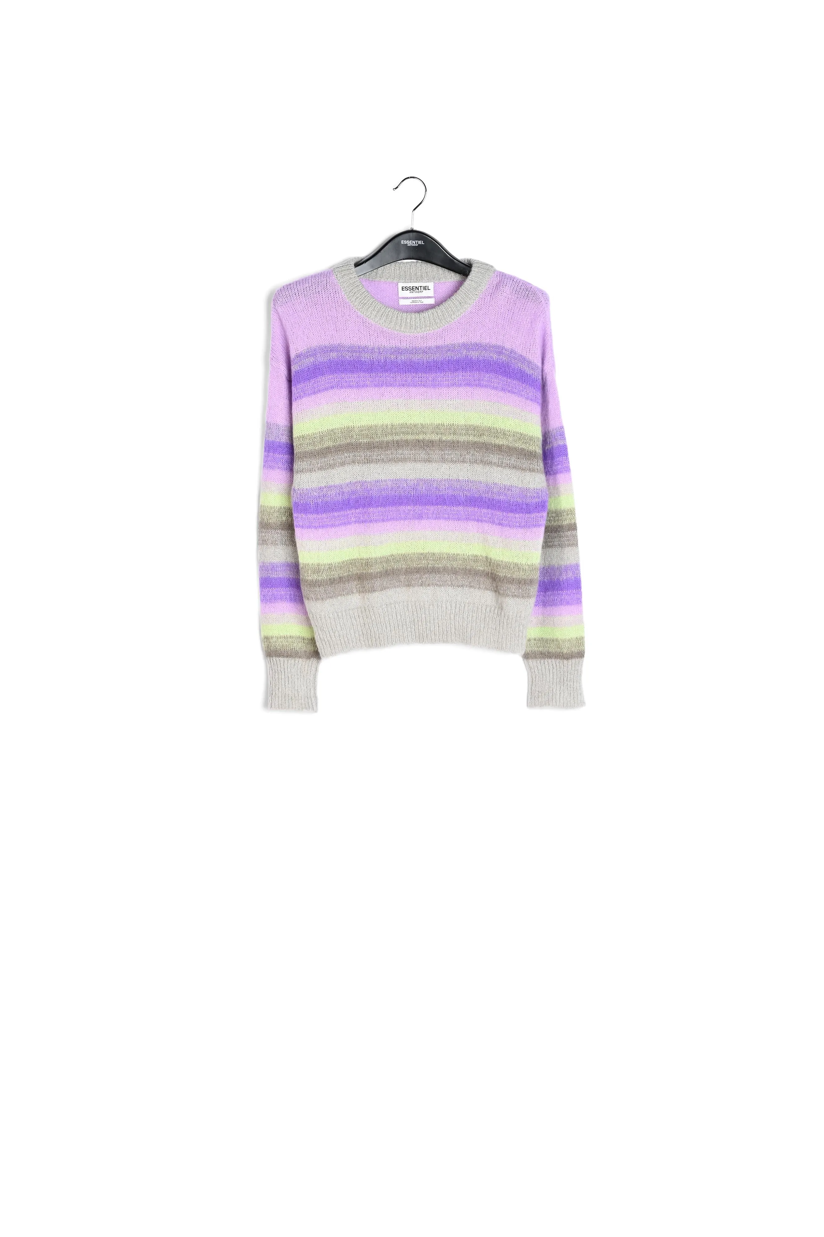 Purple, mint green and beige striped knit sweater