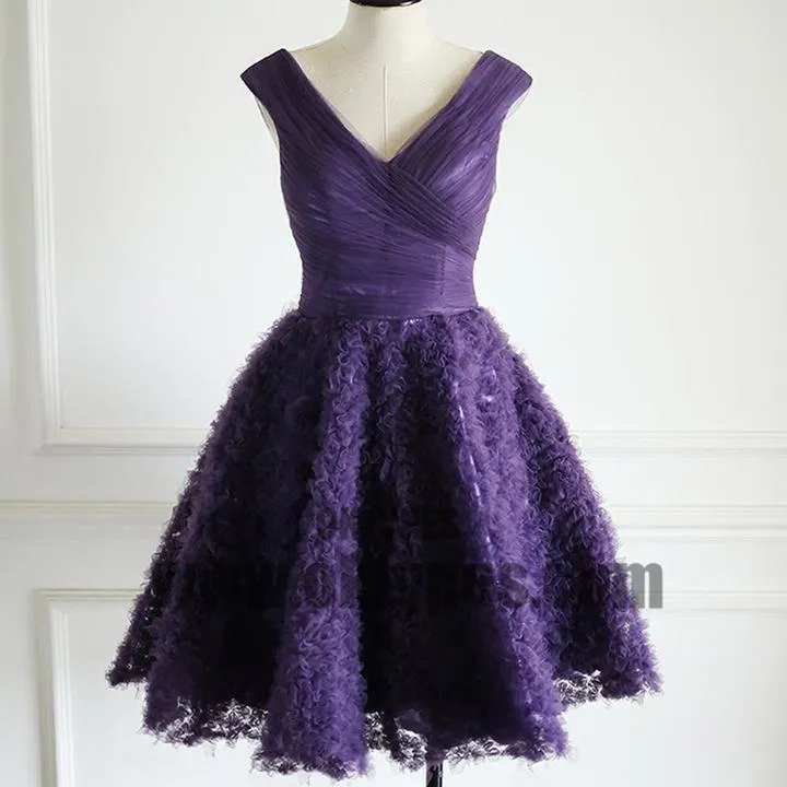 Purple V-neck Tulle Homecoming Dresses, Special Design For 2017 Homecoming, TYP0511