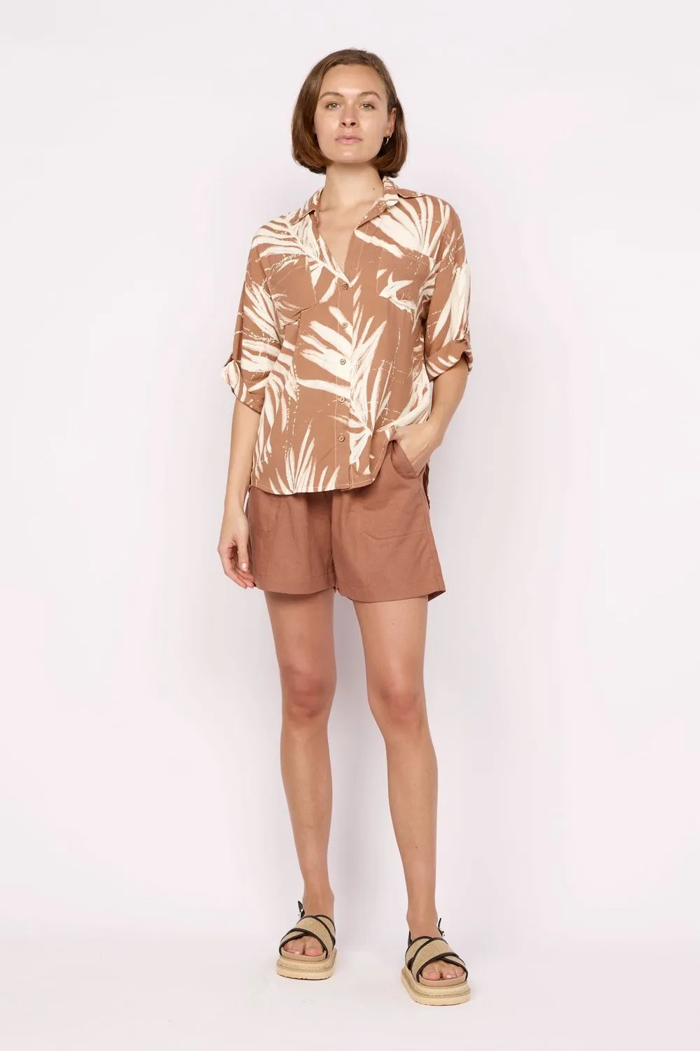 Rafina Short Sleeve Shirt - Tan/Cream