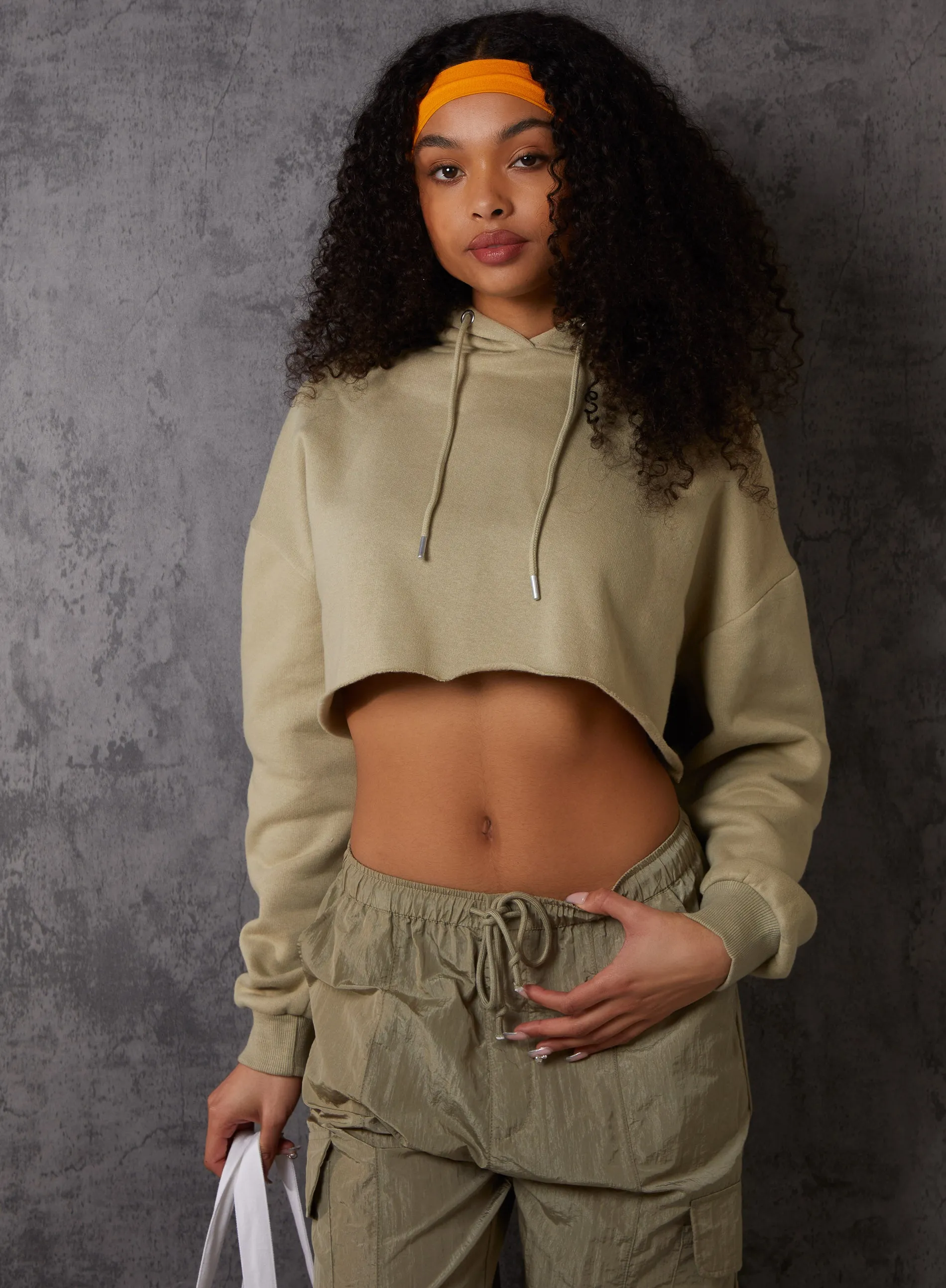 Raw Hem Cropped Hoodie