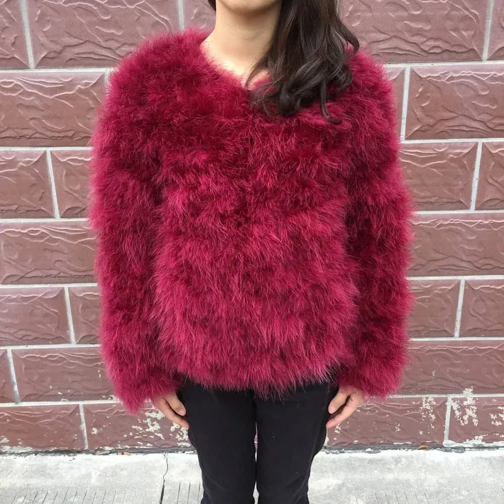 Real Ostrich Feather Coat - Luxurious Winter Outerwear for Women