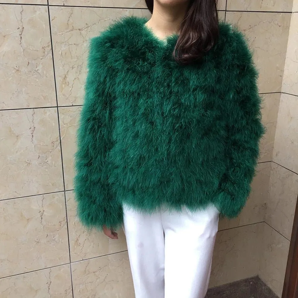 Real Ostrich Feather Coat - Luxurious Winter Outerwear for Women