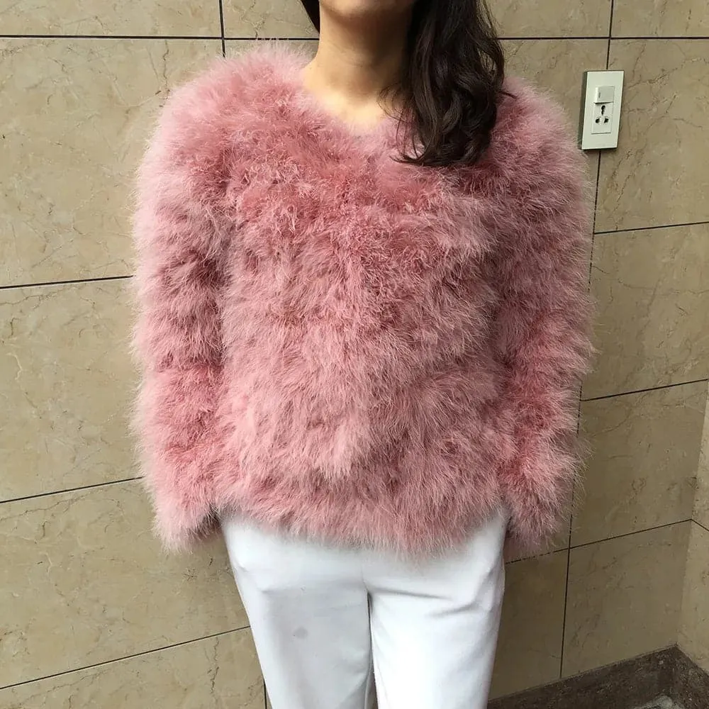 Real Ostrich Feather Coat - Luxurious Winter Outerwear for Women