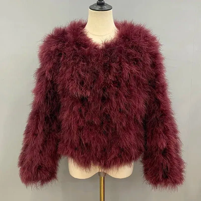 Real Ostrich Feather Coat - Luxurious Winter Outerwear for Women