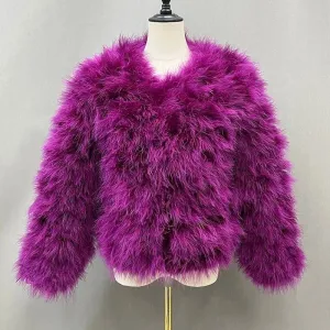 Real Ostrich Feather Coat - Luxurious Winter Outerwear for Women
