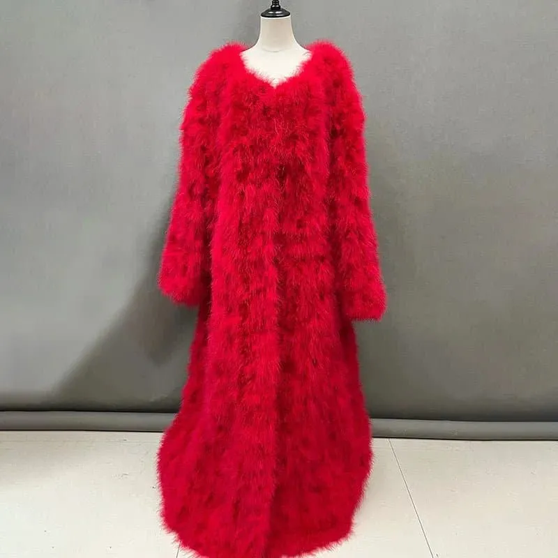 Real Ostrich Feather Coat - Luxurious Winter Outerwear for Women