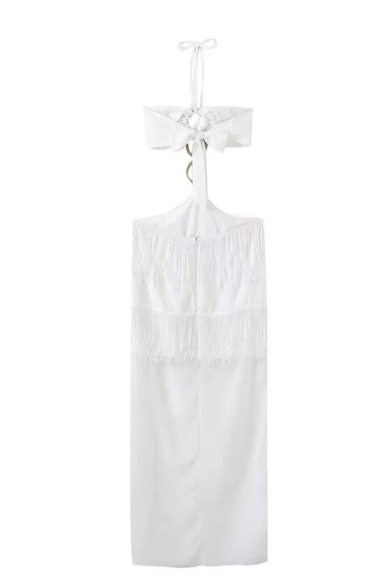 Rebecca Halterneck Tassel Maxi Dress