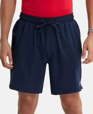 Recycled Microfiber Elastane Stretch Solid Shorts with Zipper Pockets and StayFresh Treatment - Navy