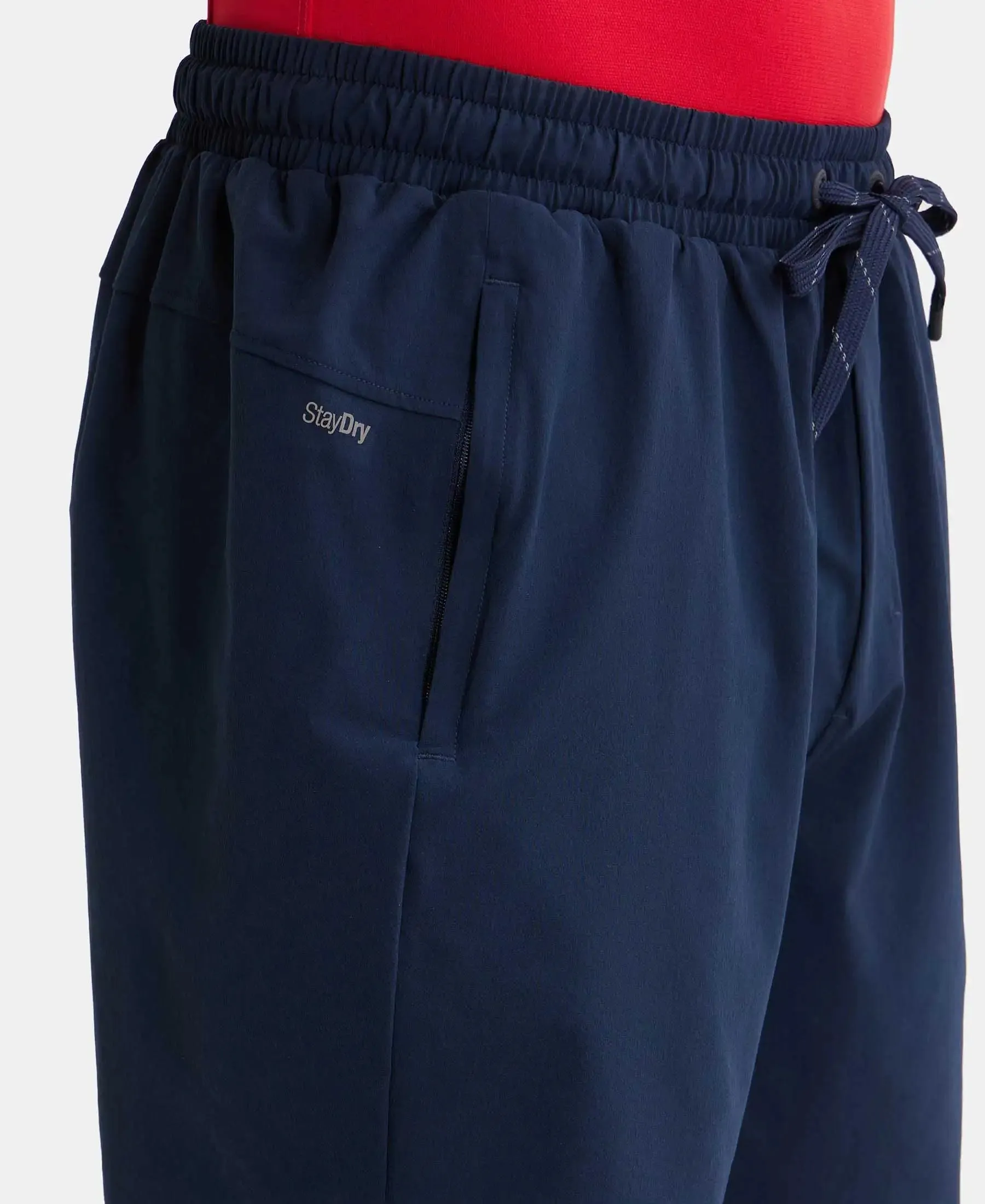 Recycled Microfiber Elastane Stretch Solid Shorts with Zipper Pockets and StayFresh Treatment - Navy
