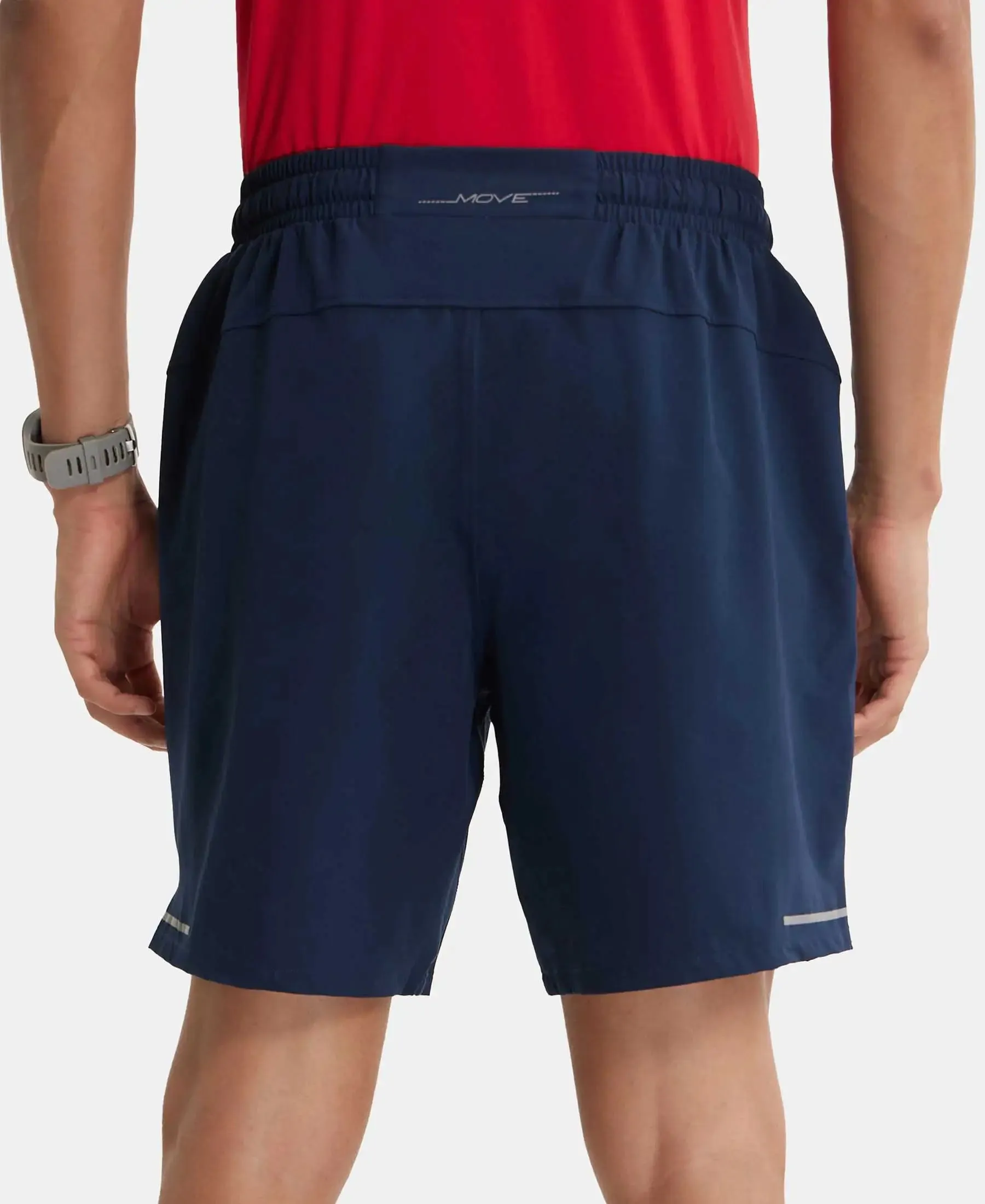 Recycled Microfiber Elastane Stretch Solid Shorts with Zipper Pockets and StayFresh Treatment - Navy