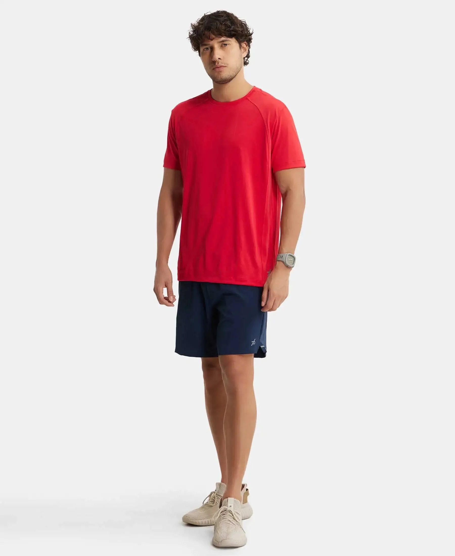 Recycled Microfiber Elastane Stretch Solid Shorts with Zipper Pockets and StayFresh Treatment - Navy