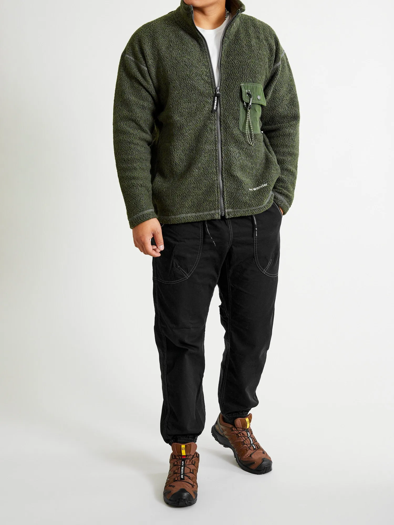Recycled Wool Jacquard Zip Jacket in Khaki