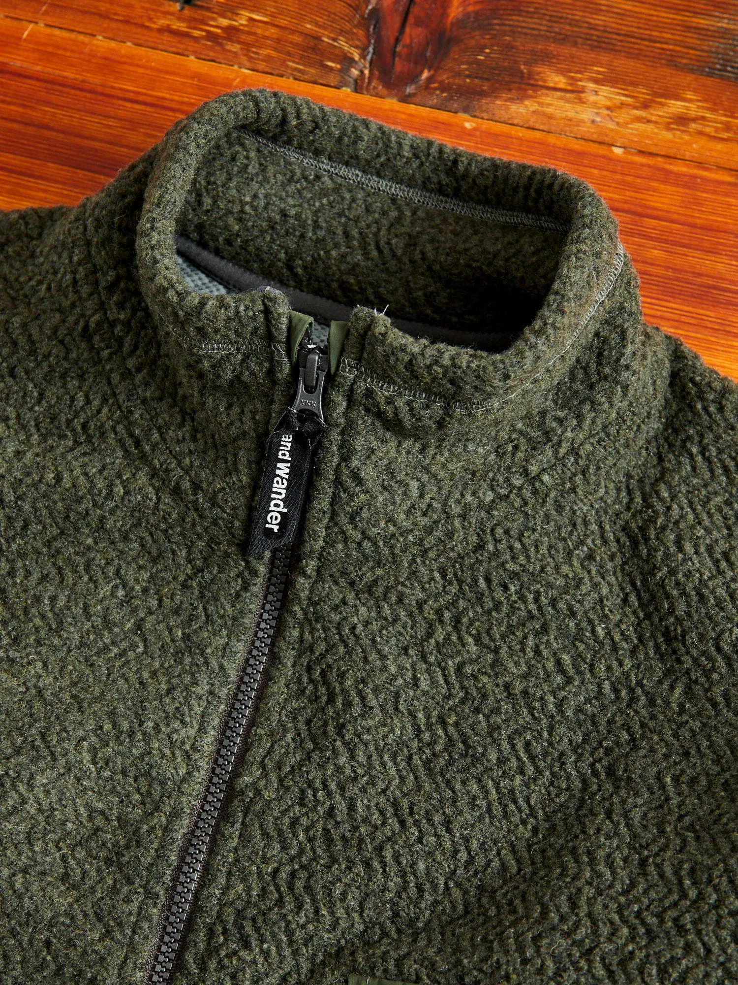 Recycled Wool Jacquard Zip Jacket in Khaki
