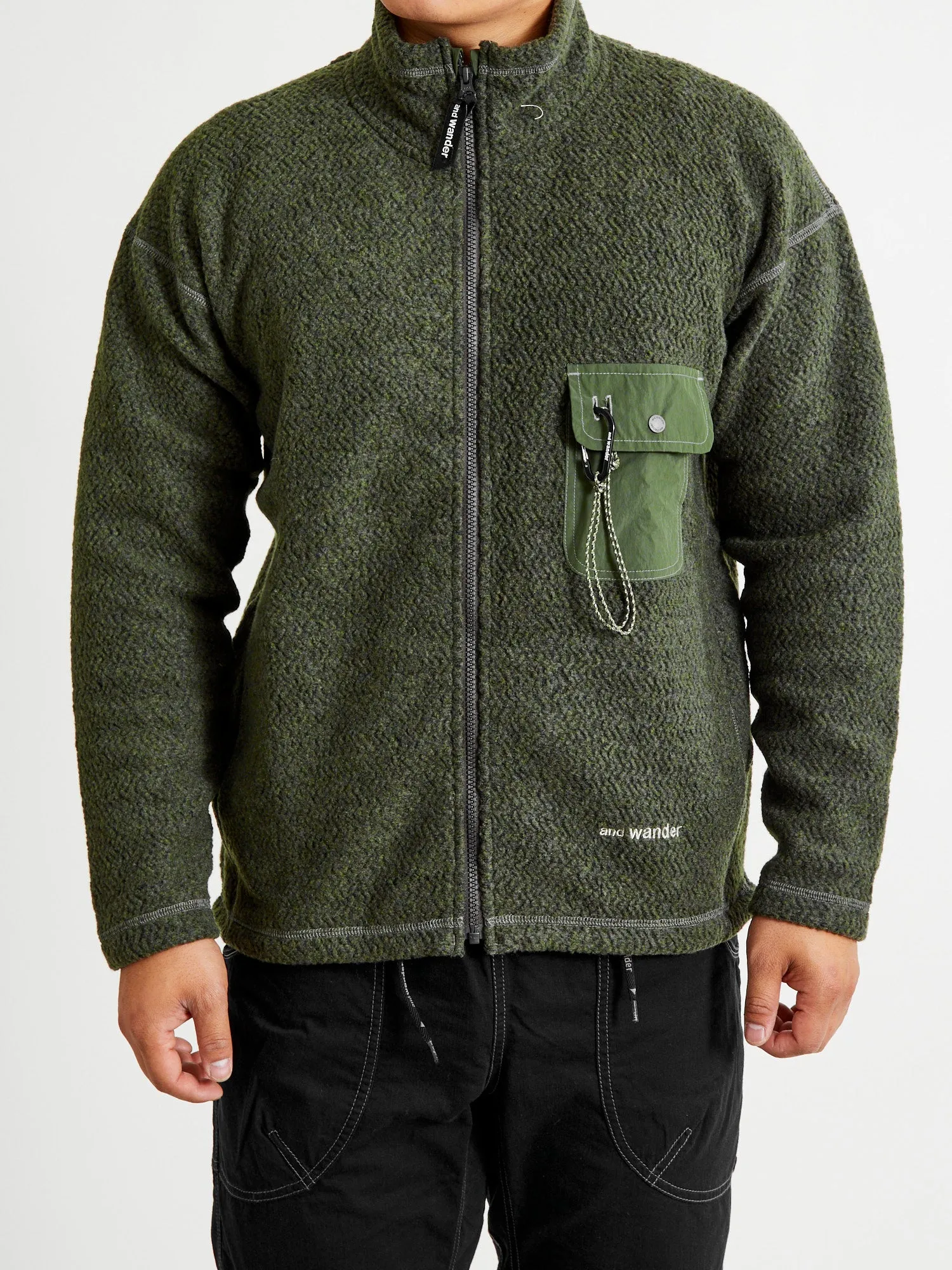 Recycled Wool Jacquard Zip Jacket in Khaki