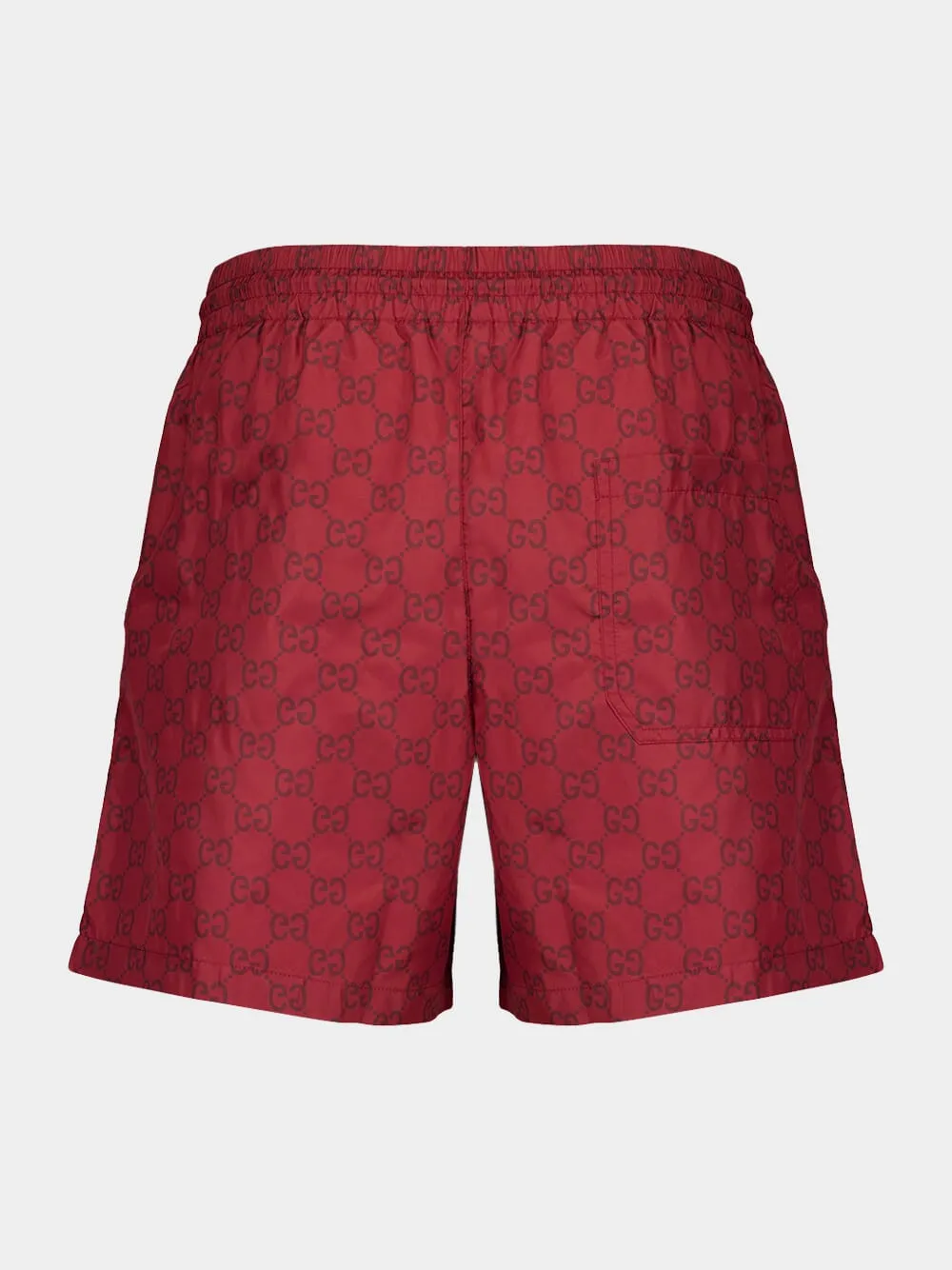 Red GG Print Nylon Swim Shorts