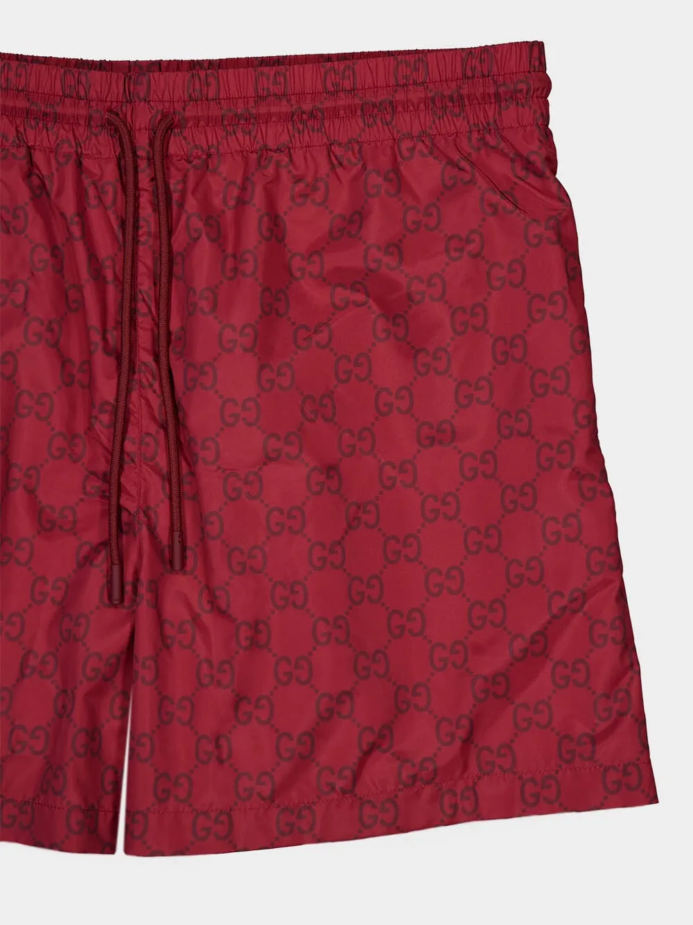 Red GG Print Nylon Swim Shorts