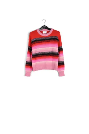 Red, pink and black striped knit sweater