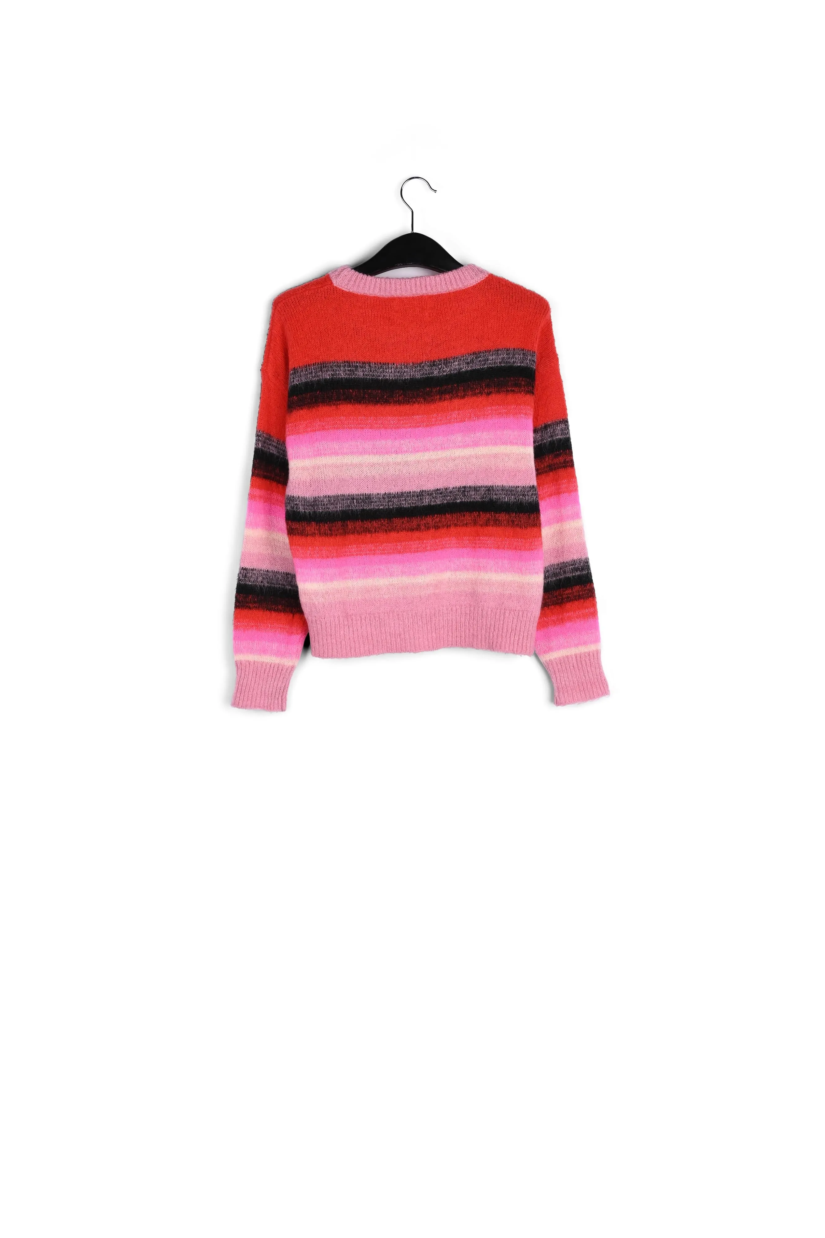 Red, pink and black striped knit sweater