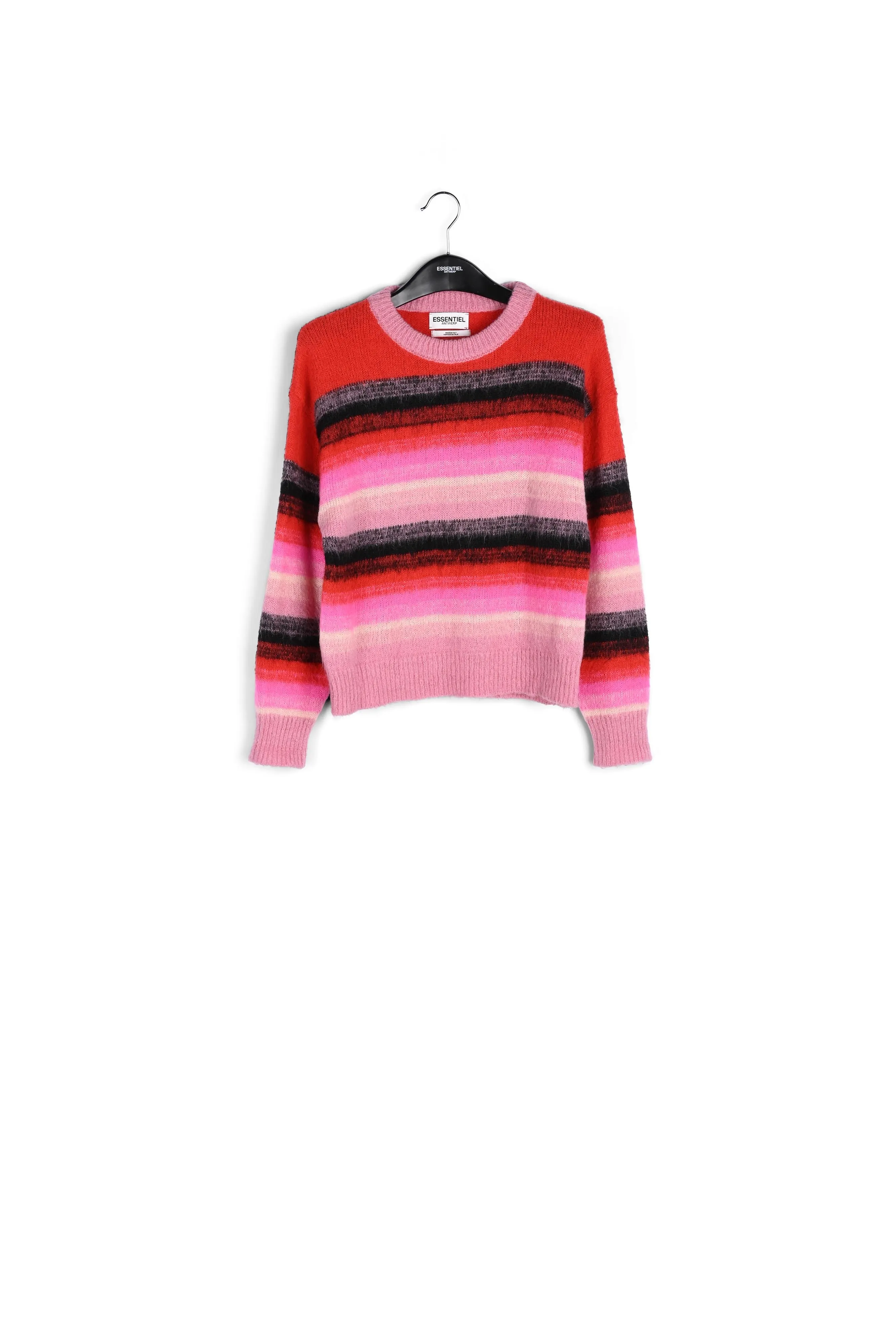 Red, pink and black striped knit sweater