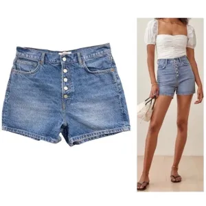 Reformation Amy Button Fly High Rise Denim Jean Shorts Size 31 Shasta Wash