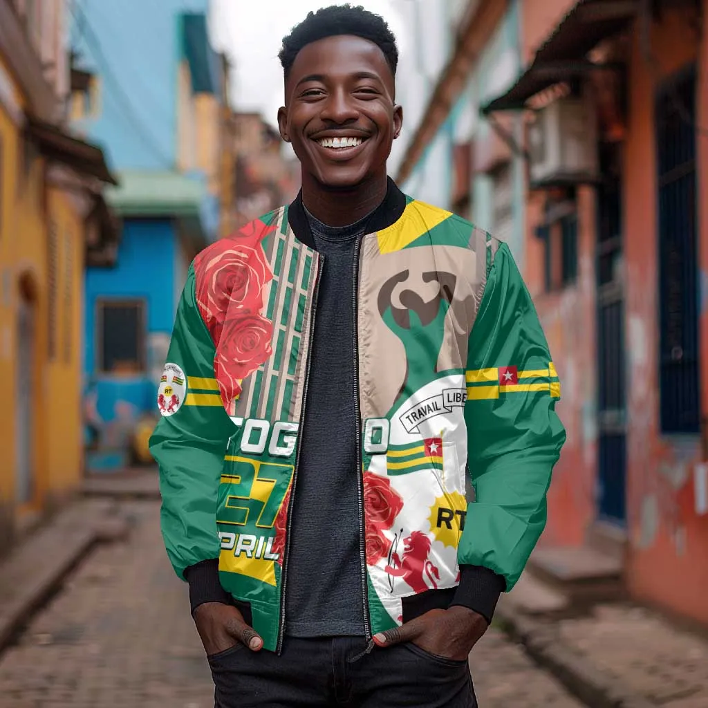 Republique Togolaise Monument de l'Independance Bomber Jacket African Pinkish Rose Coat Of Arms LT14