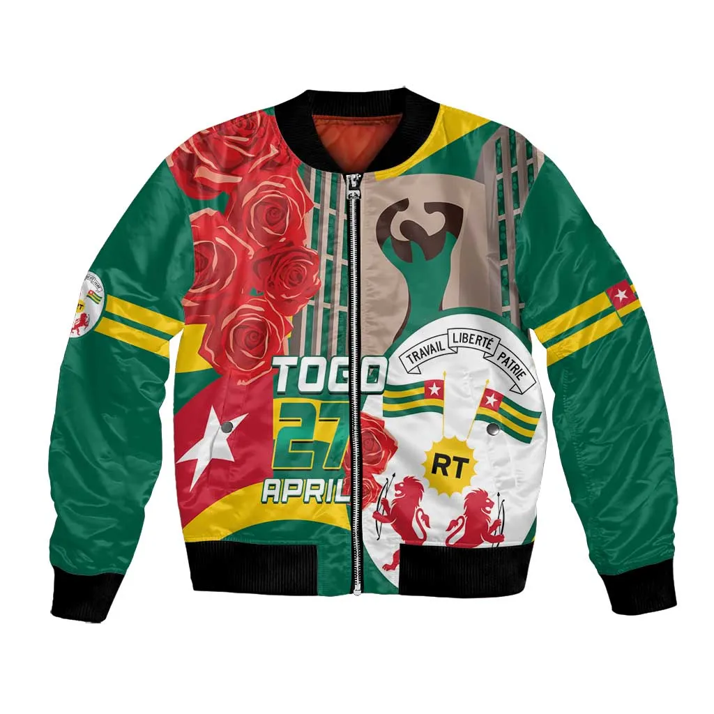 Republique Togolaise Monument de l'Independance Bomber Jacket African Pinkish Rose Coat Of Arms LT14