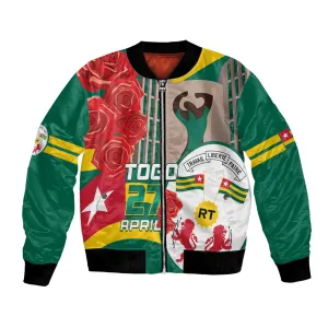 Republique Togolaise Monument de l'Independance Bomber Jacket African Pinkish Rose Coat Of Arms LT14