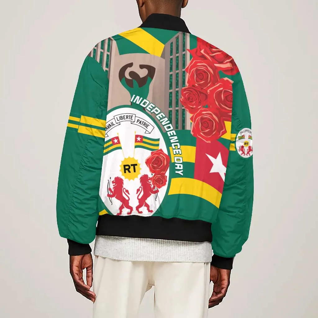 Republique Togolaise Monument de l'Independance Bomber Jacket African Pinkish Rose Coat Of Arms LT14
