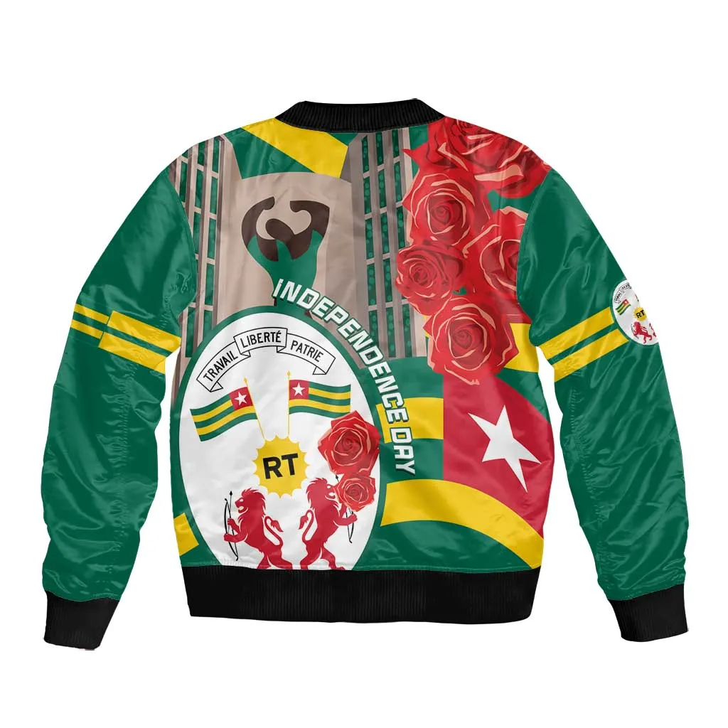 Republique Togolaise Monument de l'Independance Bomber Jacket African Pinkish Rose Coat Of Arms LT14