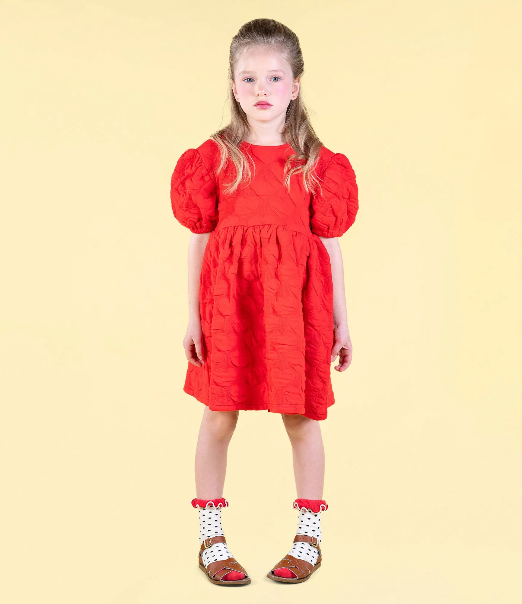 ROCK YOUR BABY RED HEART PUFF SLEEVE DRESS