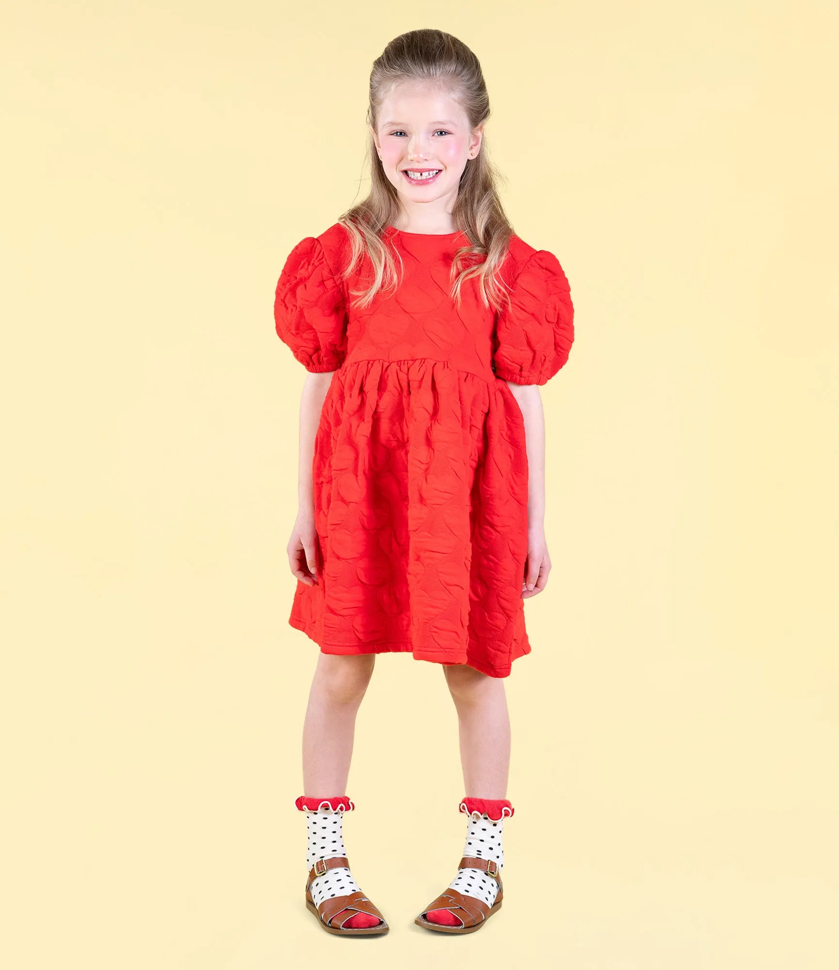 ROCK YOUR BABY RED HEART PUFF SLEEVE DRESS