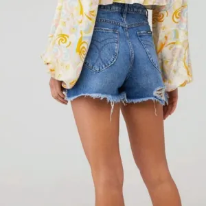 Rolla's Denim High Rise Slim Duster Shorts Size 29 Medium Wash Blue Revolve