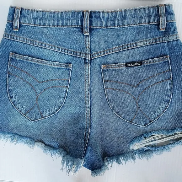 Rolla's Denim High Rise Slim Duster Shorts Size 29 Medium Wash Blue Revolve