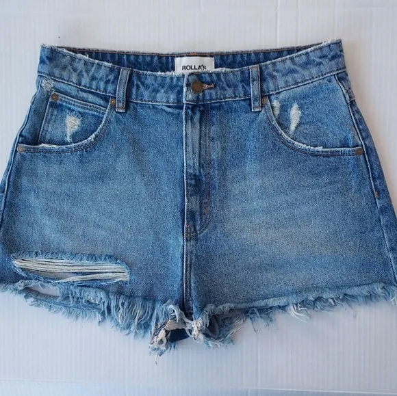 Rolla's Denim High Rise Slim Duster Shorts Size 29 Medium Wash Blue Revolve