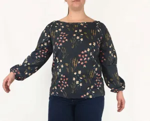 Rummage Style black floral print long sleeve top size 16