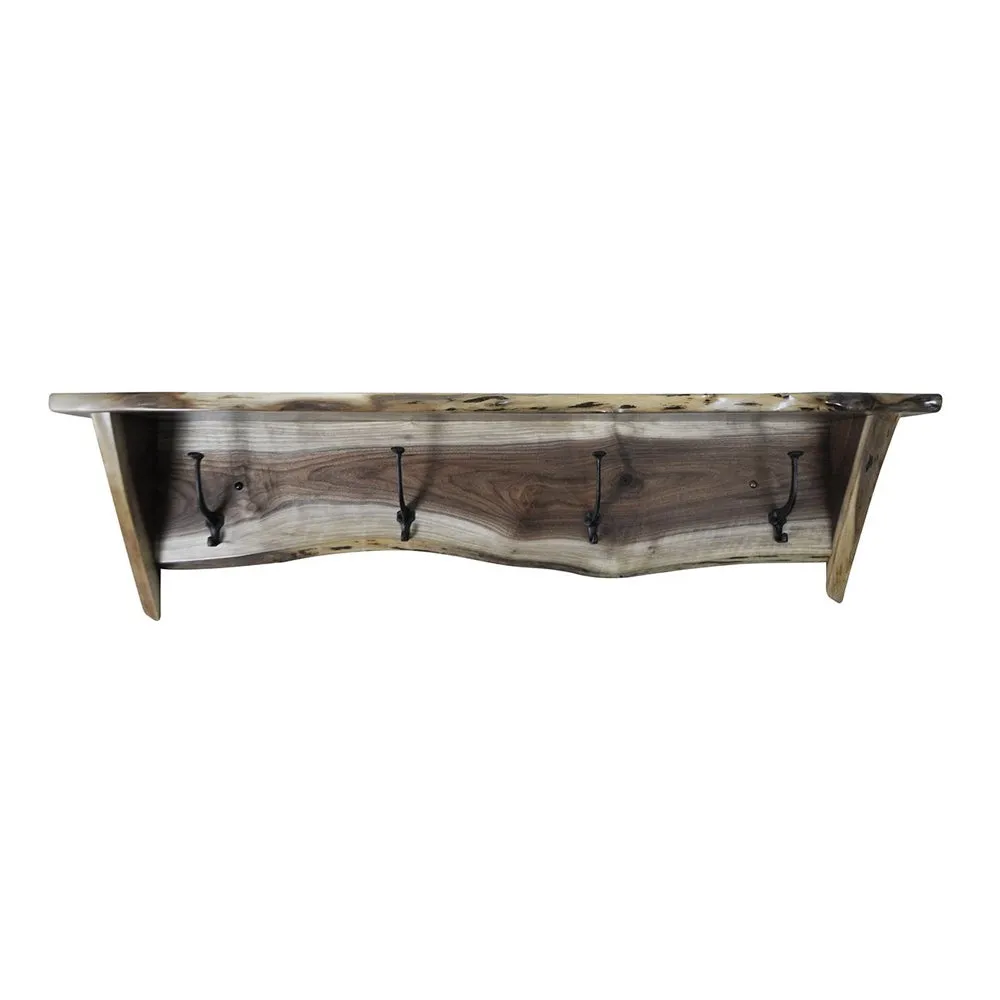 Rustic Walnut Coat Rack With Shelf