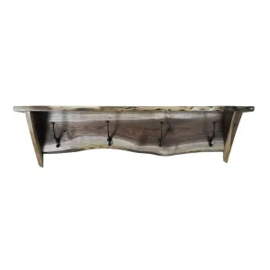 Rustic Walnut Coat Rack With Shelf