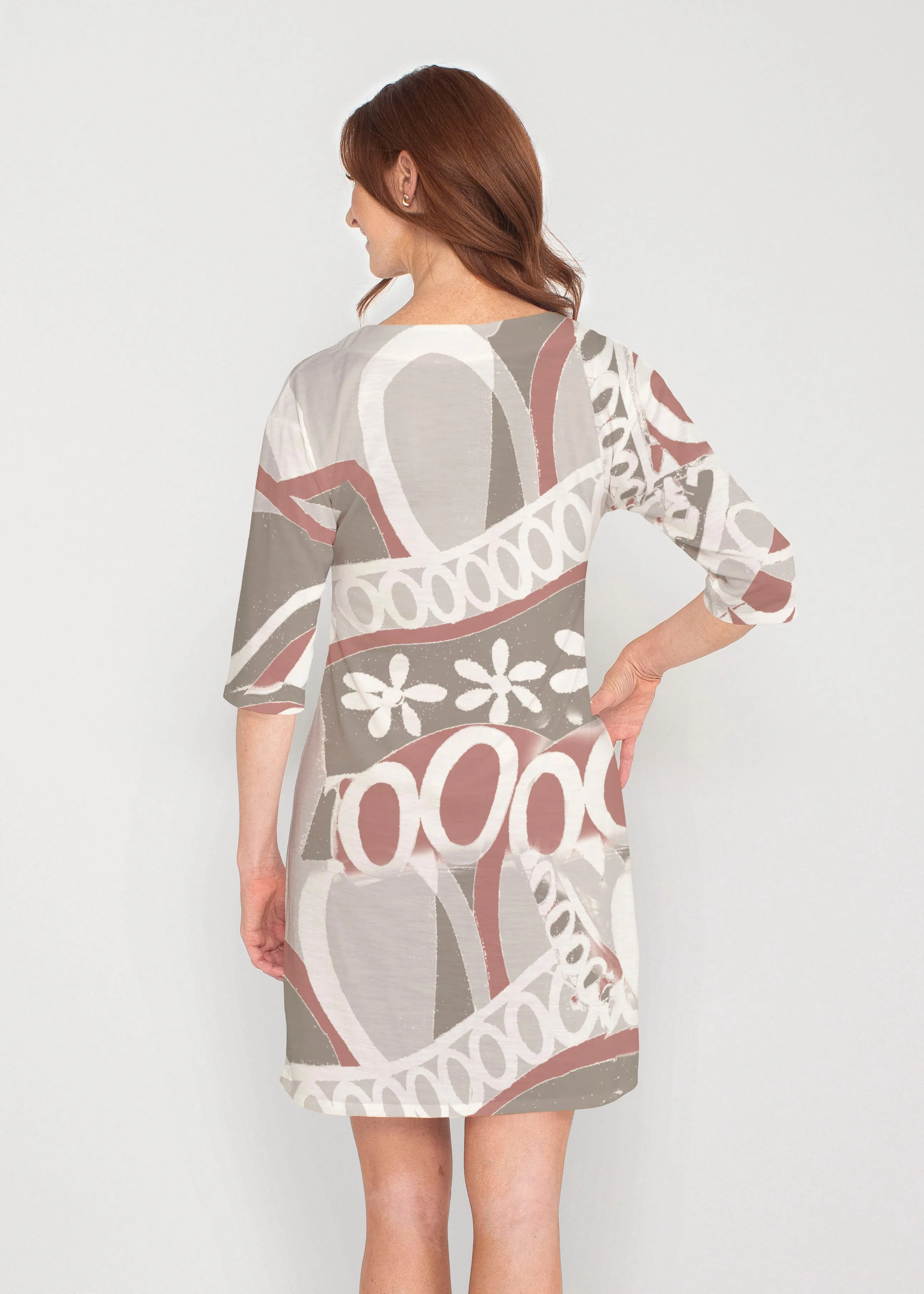 Rusty O"S (8162) ~ Drop Shoulder 3/4 Sleeve V-Neck Dress