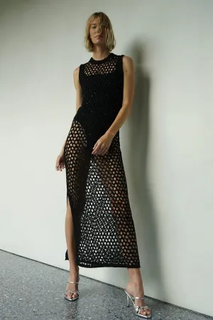 Ry Sparkle Open Knit Sweater Dress - Black Night
