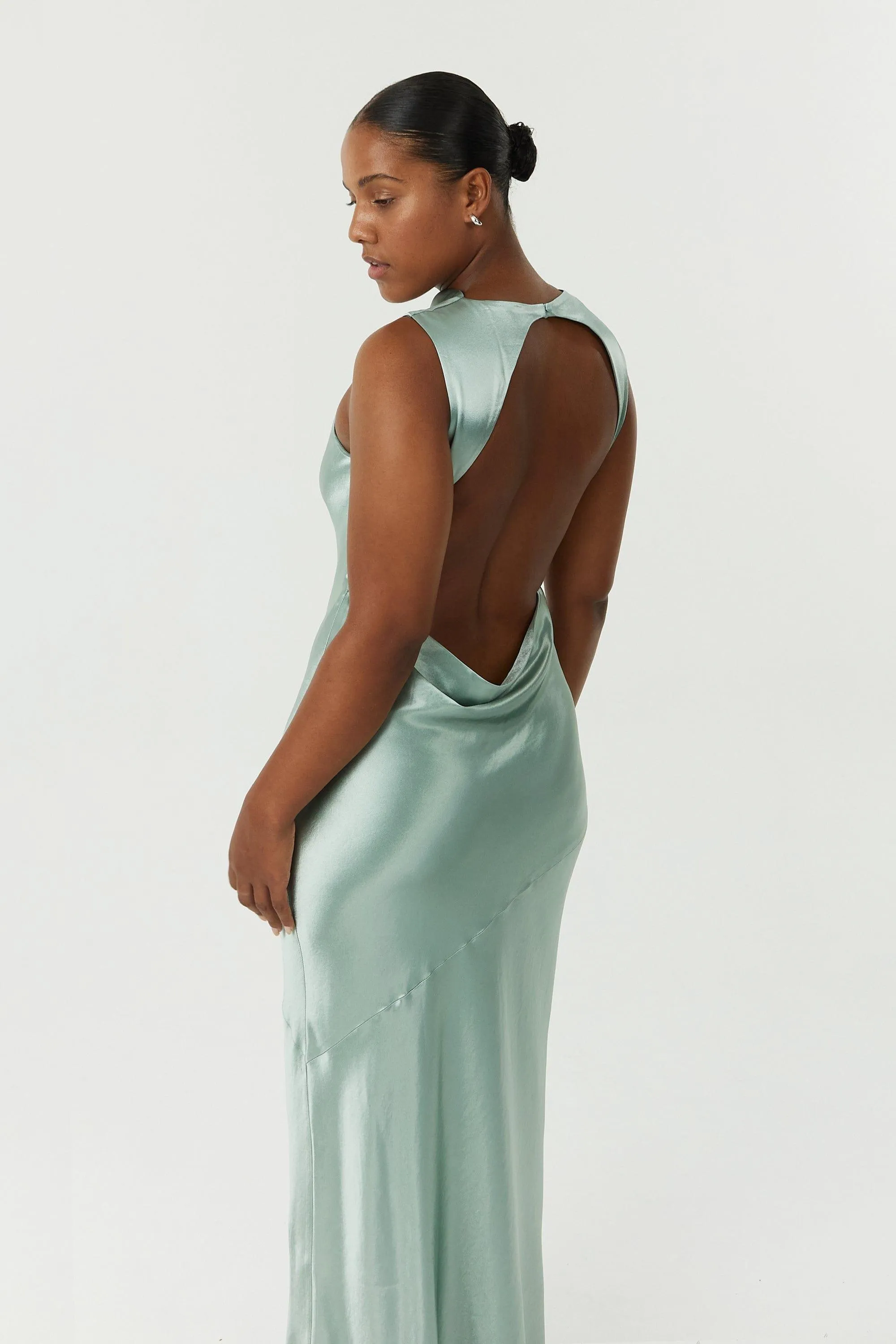 SATIN BIAS COWL BACK MAXI | WAVE