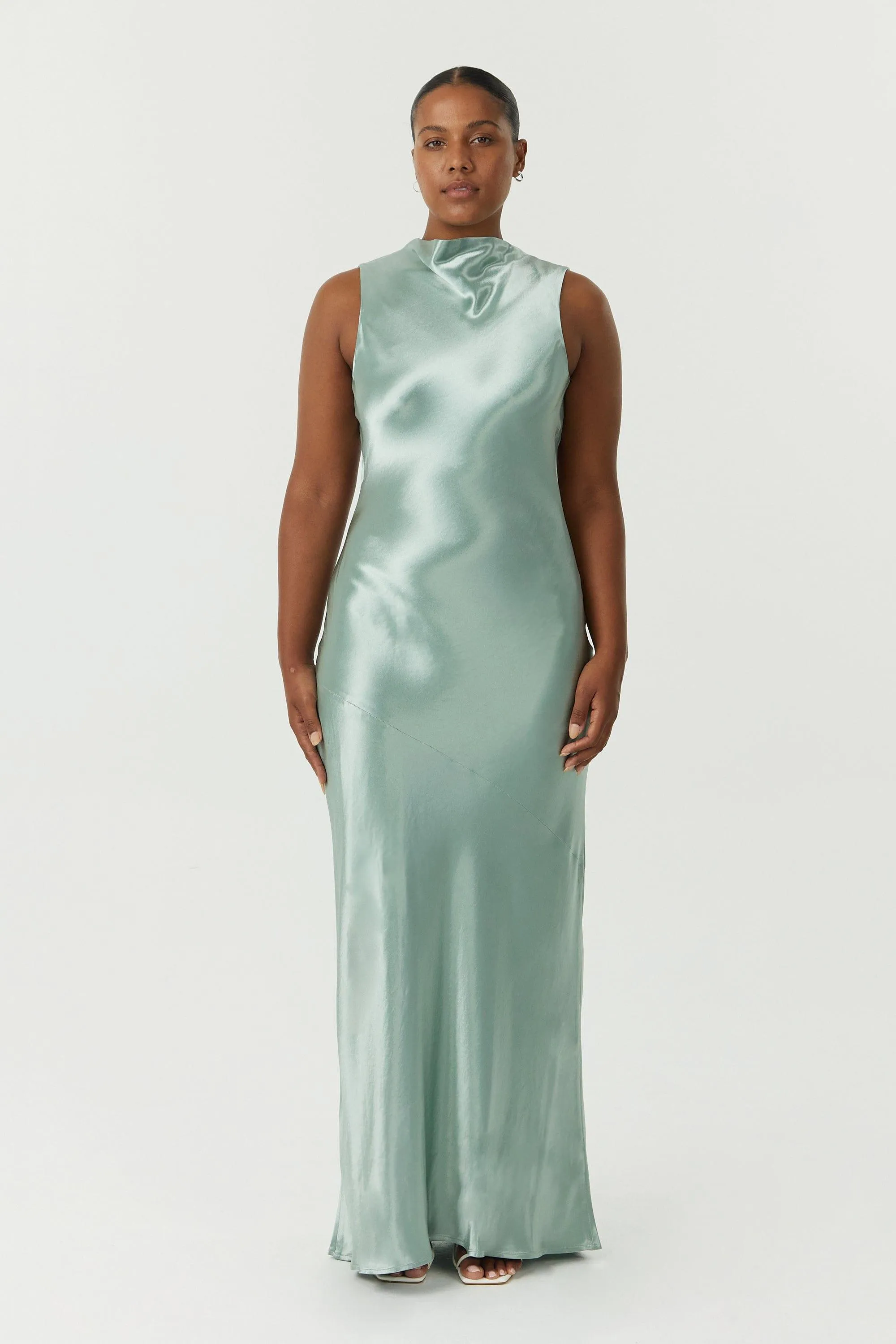 SATIN BIAS COWL BACK MAXI | WAVE