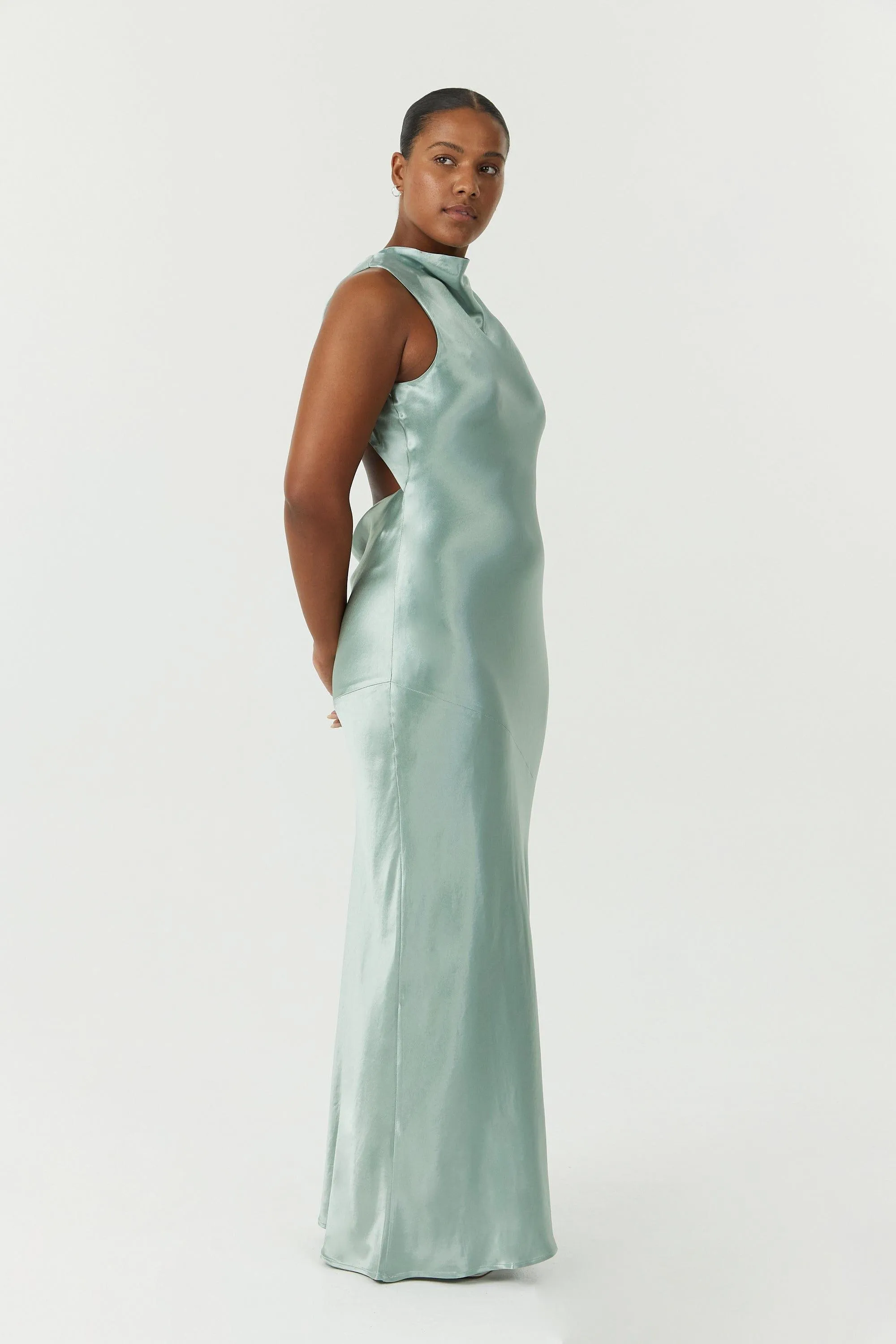 SATIN BIAS COWL BACK MAXI | WAVE