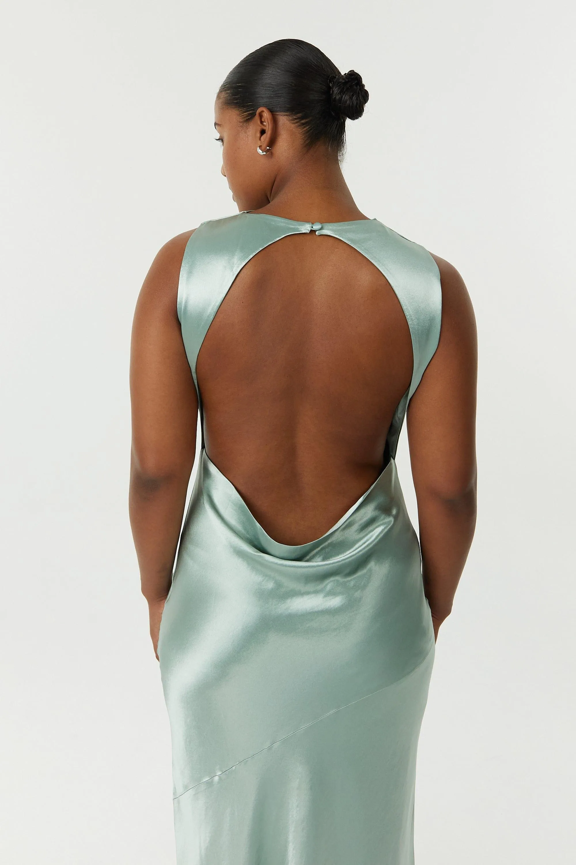 SATIN BIAS COWL BACK MAXI | WAVE
