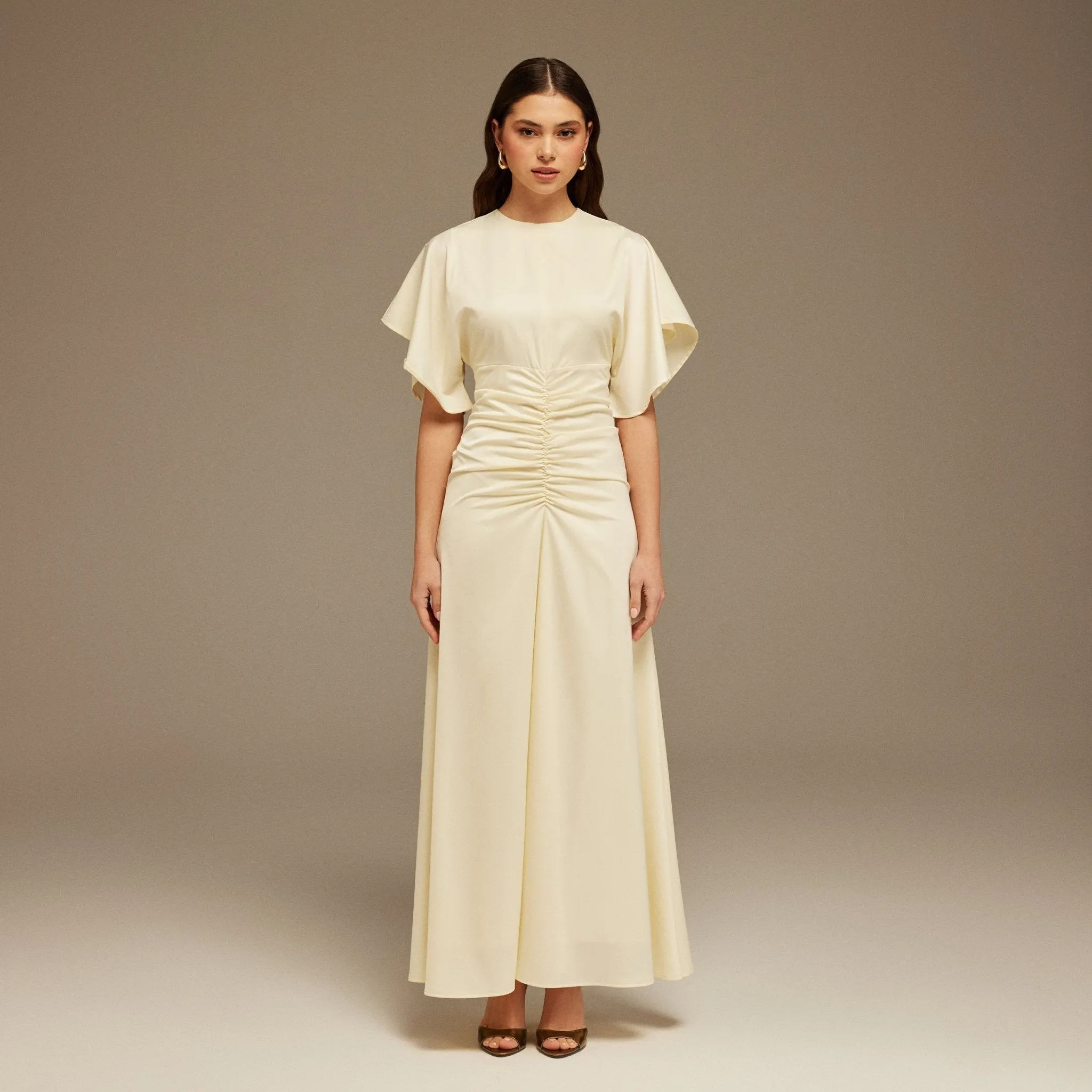 Satin Maxi Dress with Ruched Details