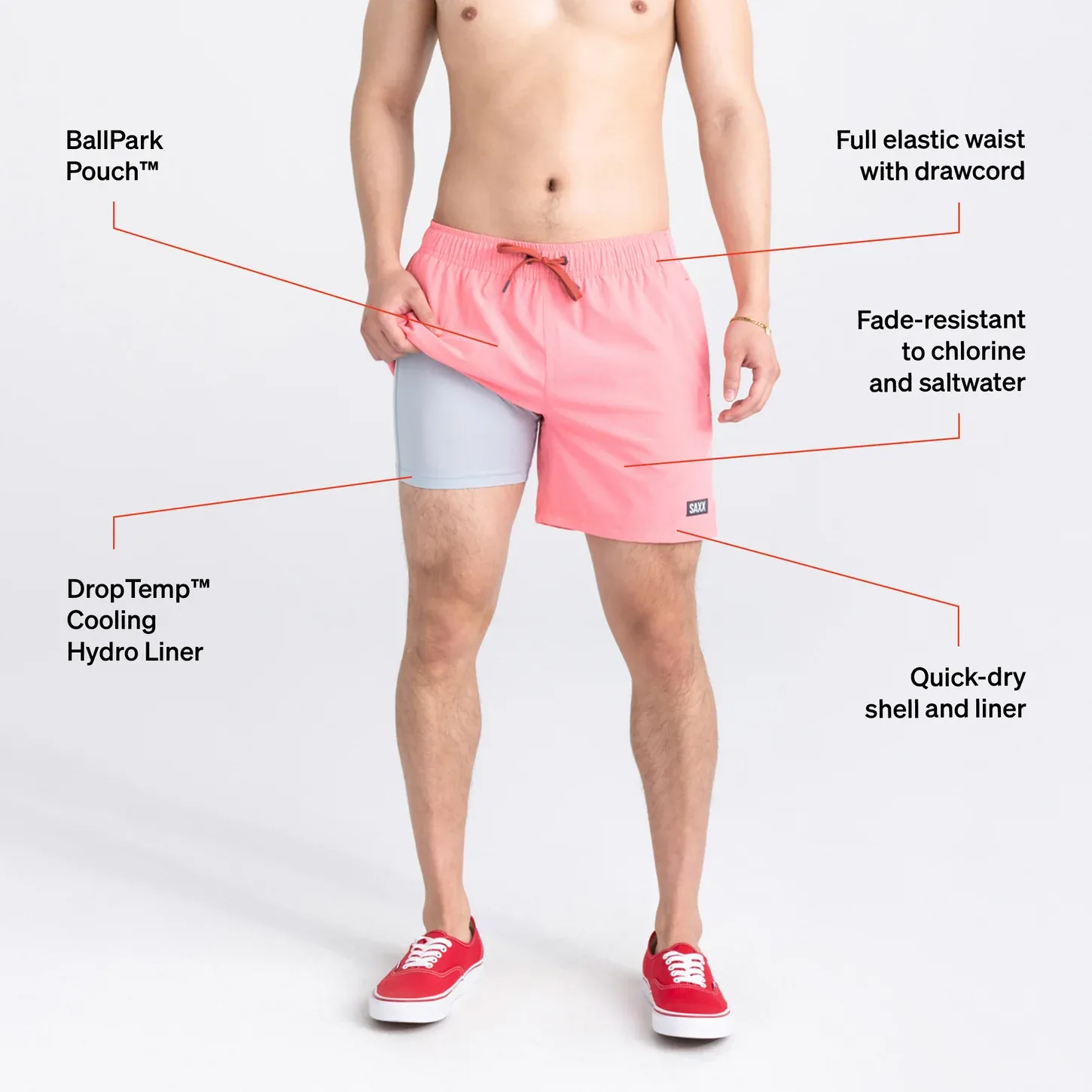 Saxx Mens Oh Buoy Stretch Volley 5" Swim Short - Flamingo