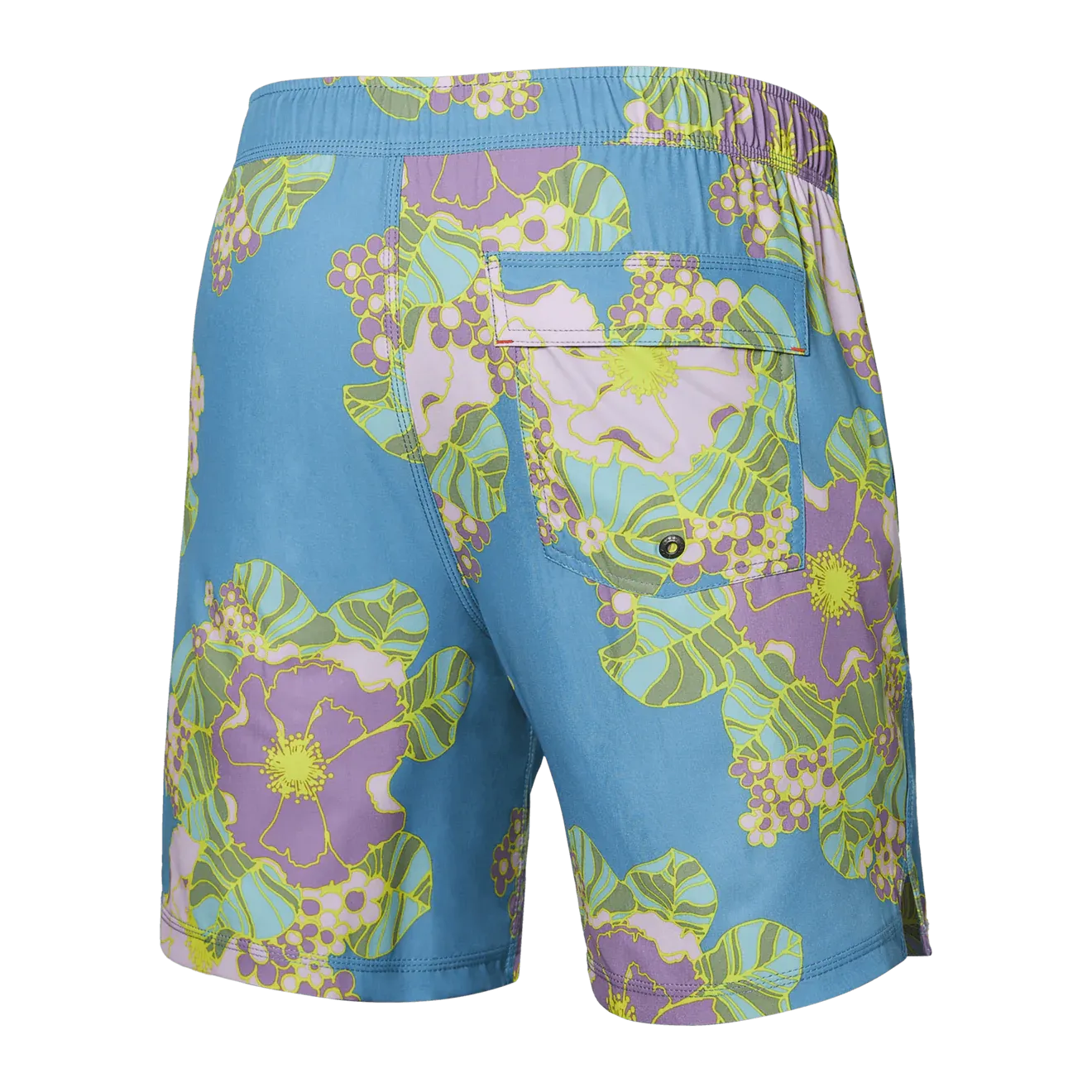 Saxx Mens Oh Buoy Stretch Volley 7" Swim Short - Big Bloom - Washed Blue