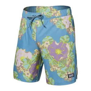 Saxx Mens Oh Buoy Stretch Volley 7" Swim Short - Big Bloom - Washed Blue